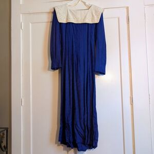 Sarah Elizabeth Dress, 6, Cobalt Blue, White Embroidered Collar, Jacquard Fabric